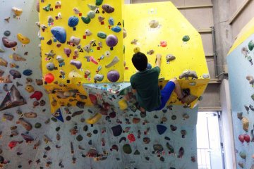 <p>The most challenging part of the bouldering wall; the overhanging part makes it extremely difficult</p>