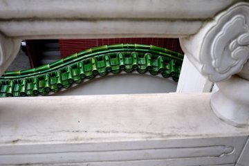 Curved tile ridge in bright green reminds me of bamboo