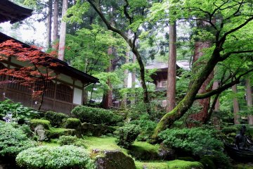 View of the Hoonto (two-storied pagoda) in the forest, and one of the gardens