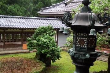 Close-up look of a bronze lantern in the courtyard
