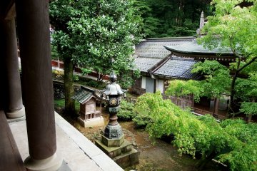Looking down from 'Chujakumon Gate' at a garden in front of the Main Gate