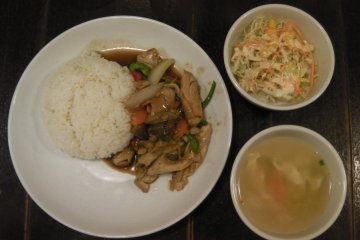 <p>"Stir Fried Chicken with Ginger on Rice" &nbsp;</p>
