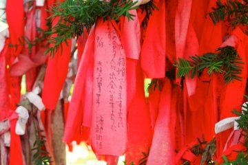 The red cloth on which wishes are written must be tied to the tree using only the left hand