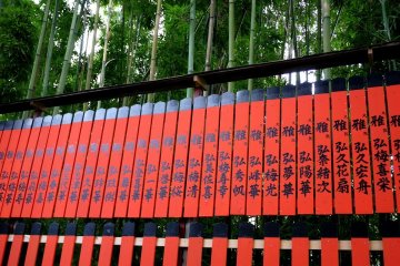 <p>Fence pickets with the names of entertainment artists on them</p>