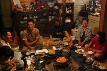 <p>Enjoying good company and a home-cooked meal</p>
