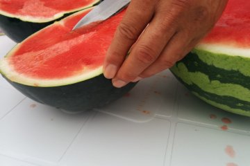 <p>Cutting the black watermelon</p>