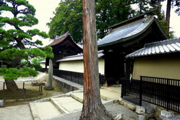 <p>Two gates in the walls around one temple building</p>