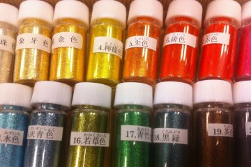 <p>Gold leaf paint in different colors at Horikin Gold Leaf showroom in central Kyoto</p>