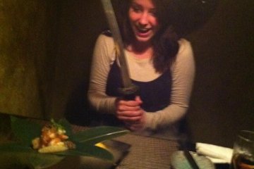 A japantravel.com contributor enjoying her meal at Ninja Akasaka