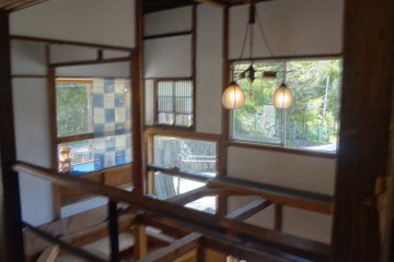 Indoor tables in the gallery area.