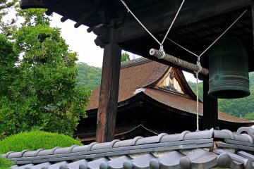 <p>Roof framed by bell tower</p>