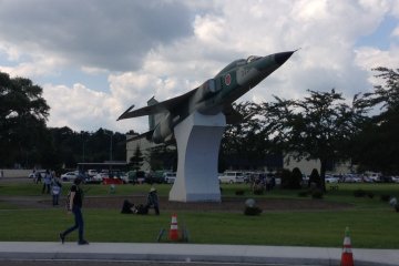 <p>Actual jet mounted as a statue</p>