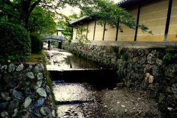 <p>The Arisugawa flows beside the wall of Daikaku Temple</p>