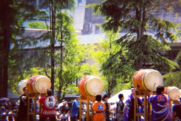 Throughout the event, a massed group of drummers lays down a countless variety of rhythms.