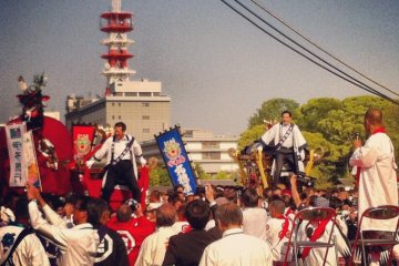 For the finale, the mayor of Matsuyama and governor of Ehime are jiggled about on shrines until they're dizzy.