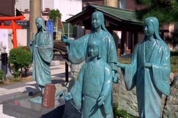 <p>Bronze statues of the three sisters and their beautiful yet sad mother, whose eyes are downcast reflecting her sad fate</p>