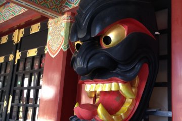 This is a large, carved Furyumen mask. These masks are an important cultural asset to Saga and are utilized by specific participants in various harvest rituals. You will see one at Saga Station as well.