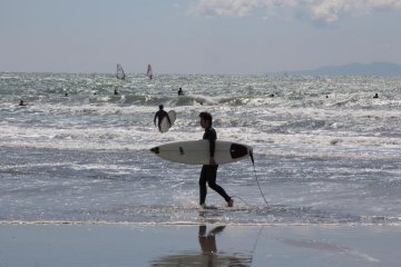 The beach is always busy with surfers