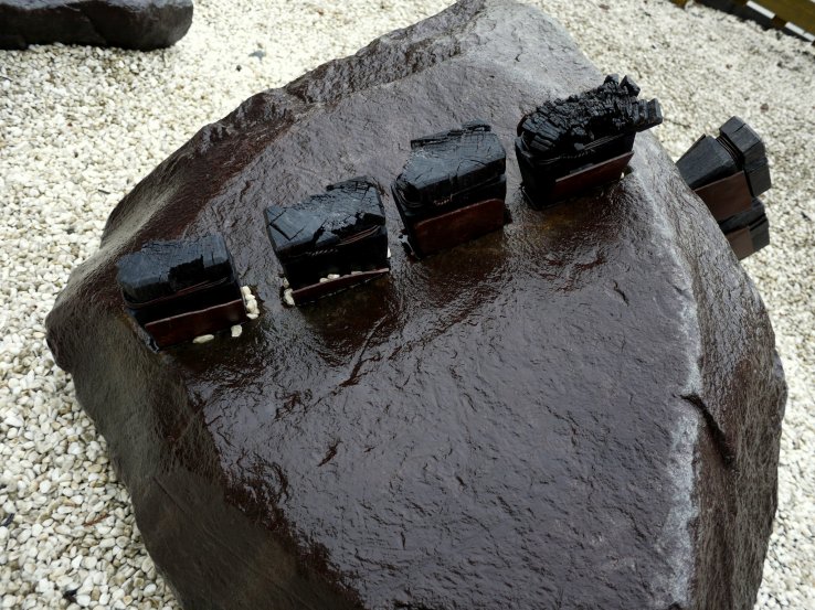 <p>Embedded wooden dowels for joining stones together</p>