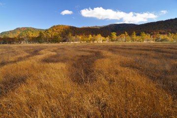 Blue sky, colorful mountains, brownish grass, perfect combination!