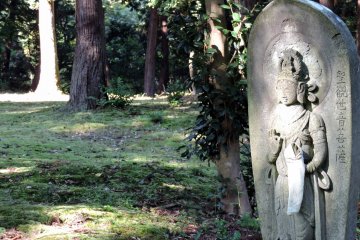 <p>Thirty-three statues of Kannon Bosatsu (Goddess of Mercy) like this are spread out around a silent woods</p>