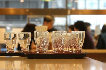 <p>Through the glass</p>