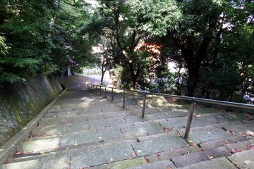 <p>Long stone steps leading to the entrance of Fujishima Shrine on the hillside of Mount Asuwa</p>