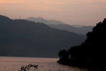 <p>Layered hills across the water</p>