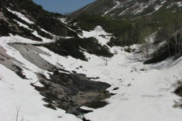 Volcanic springs feeding into the onsen