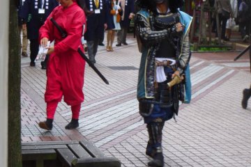 <p>The greatest warrior of the Date clan in a parade alongside the female ninja, Hata</p>