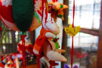 Cloth 'connected hina' dolls on display in a local home