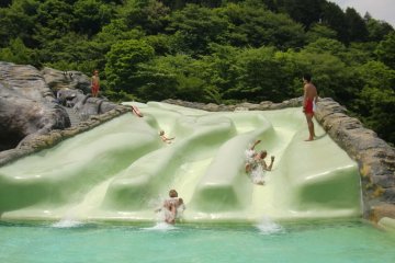 Water slides on Rodeo Mountain -- easy, average, and hard slides