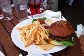 The famous burger, available in regular, double and mega