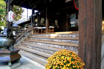 <p>Wide wooden steps ascend to the main hall</p>