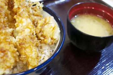 <p>'All-star Tempura' and miso soup at Tempura Tendon Tenya in Harajuku</p>