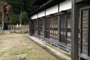 <p>The soba restaurant in a traditional wooden framed building</p>