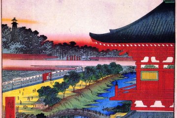 Zojo-ji as depicted during the Edo era, in a Ukiyo-e by Hiroshige.