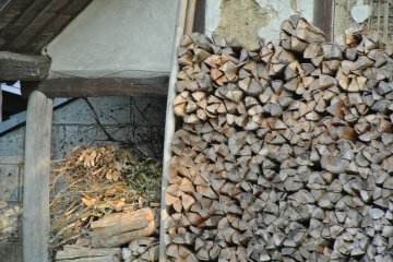 <p>Piled firewood for the kilns</p>