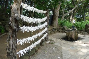This is at the Kuzuharaoka Shrine.  There is purifying fountain with a dragon and a place to leave any unfavorable fortunes.