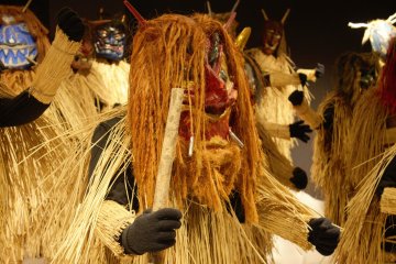 <p>Men from the villages will dress up as Namahage during the new year season and visit houses in the villages to check in on children who have been good or bad during the year.</p>