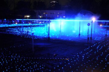 <p>Mist rises at one point during the light show</p>