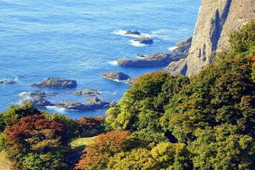 <p>Rocks near the shore of Echizen Beach viewed from the observation deck</p>