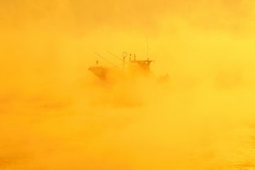I was impressed that the fishing boat kept moving in a zero-visibility sea fog