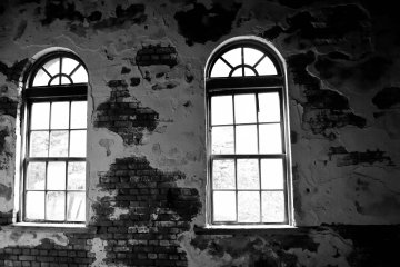 <p>Bright light streaming through the arched windows</p>