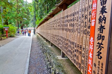 <p>Along the winding approach to Shitenno-mon Gate you will see this long line of wooden tablets</p>