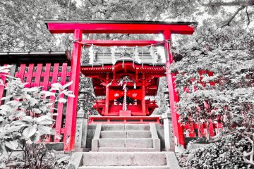 <p>Yet another bright red structure, Fuji Sengen-sha Shrine, located at the very back of the Yuku-in Temple precinct</p>