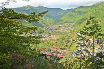 <p>A view of Unzen Bridge and the surrounding landscape below</p>