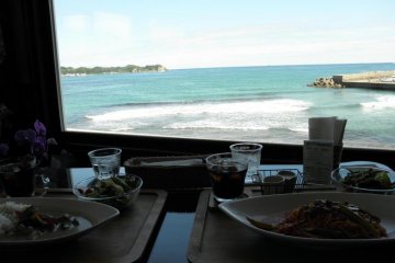 Enjoying a meal at the Banzai Diver's Cafe