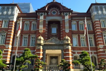 <p>A close-up of the famous red-brick Marunouchi side of Tokyo Station</p>