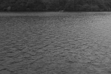 A few boats were out on the lake, rented by people fishing